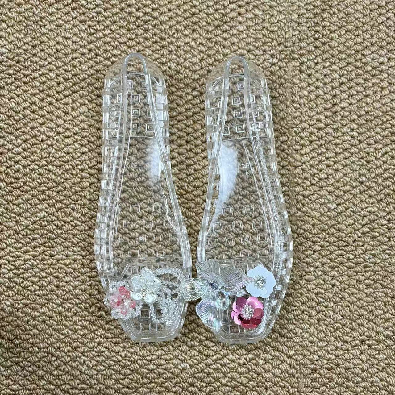 Sandalias de Gelatina con Flores PVC Secado Rápido Transpirable