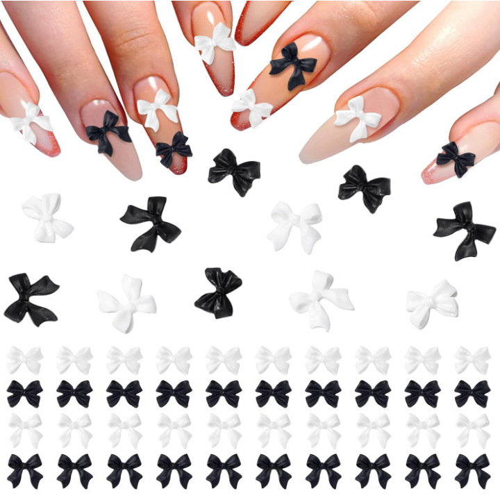 Bowknot accesorios de uñas de resina popular en línea ins blanco y negro simple japonés esmerilado decoraciones de uñas