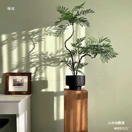 花楹绿植轻奢中式禅意桌面植物小型盆栽景玄关假花摆件其它植绒
