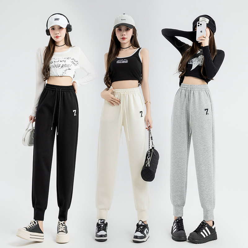 Women's sports pants 2024 new spring and autumn high waist casual gray harem air layer ankle-tied men's and women's sweatpants