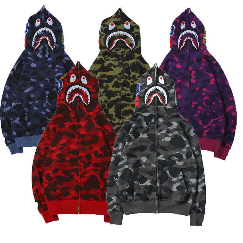 3D Printed Cross-Border European and American New Trendy Brand Shark Head Camouflage Print Unisex Couple's Versatile Wholesale Full-Zip Jacket