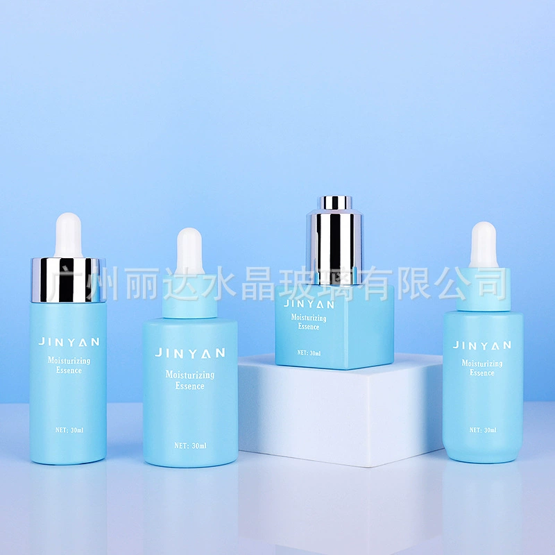 30ml квартет плоская капельница эссенция сырое масло бутылка с синим матовым кольцом с толстой подошвенной прямой круглой удобной бутылкой