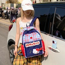 日系kt猫大学生背包可爱高中生卡通格子书包轻便大容量初双肩包女