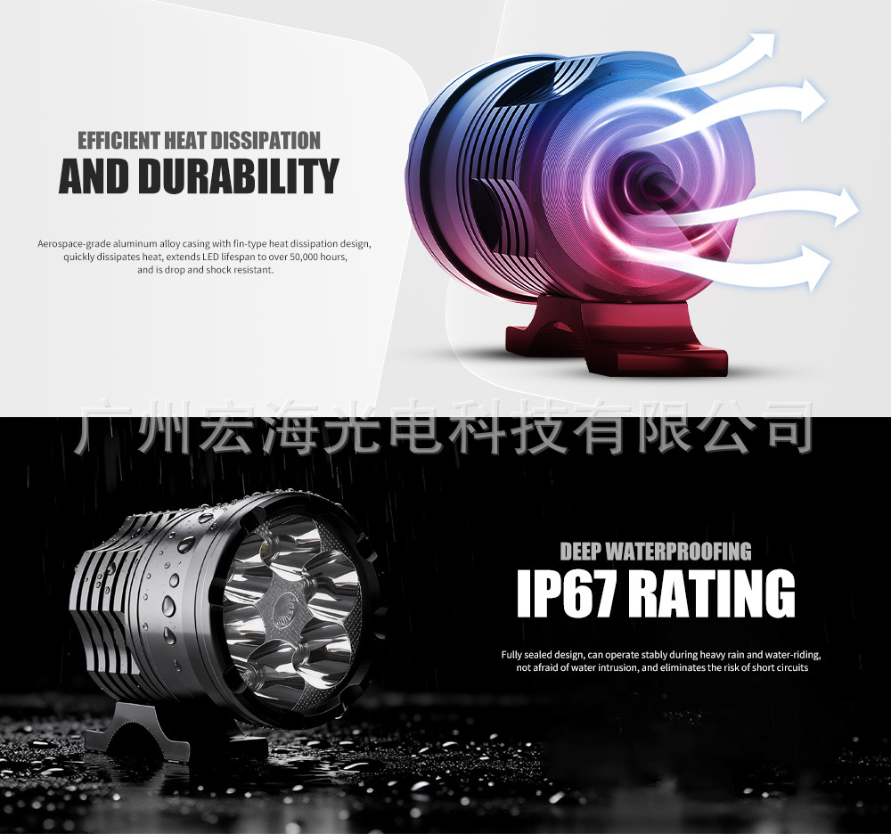 Motorcycle 6-bead 60W LED headlight, high-power vehicle light, electric vehicle light, external light, flash beam spotlight 80V