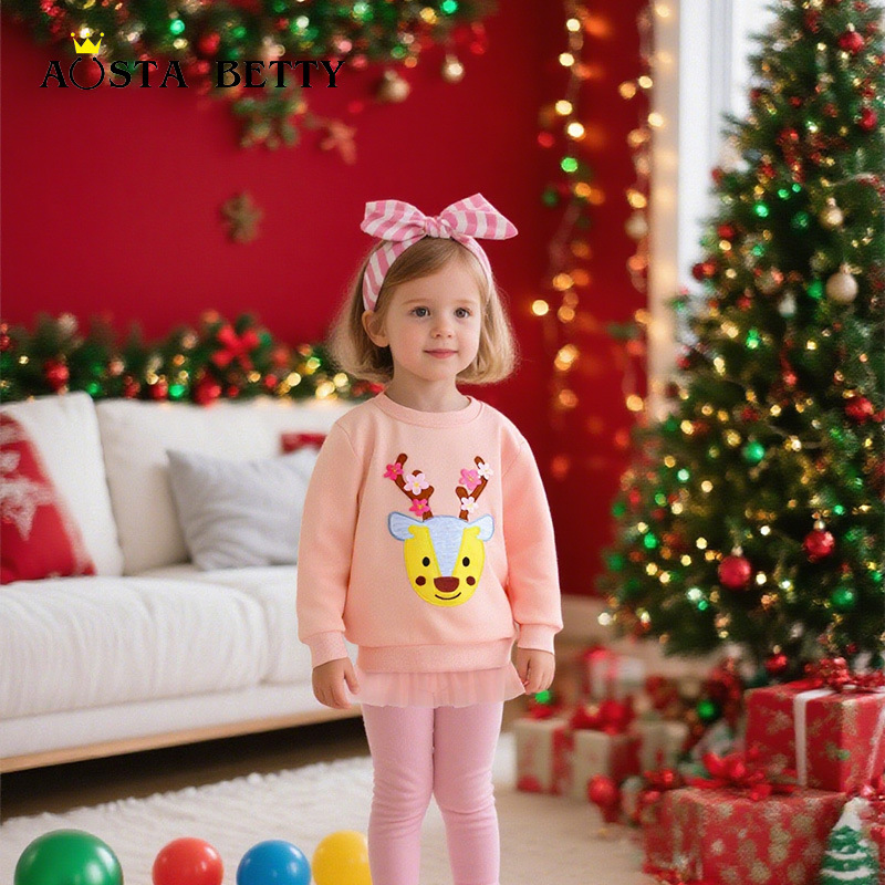 Christmas-themed European and American style girls' sweatshirt, cute reindeer, children's round neck pullover, toddler sweatshirt, cross-border e-commerce.