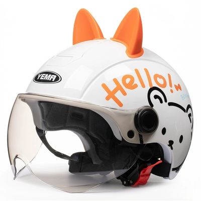Motosiklet dəbilqələri | Helmet Helmet Half Helmet - one-size-fits-all-white-cat-orange-ear-w-comes-with-warm-ear-protection-removable