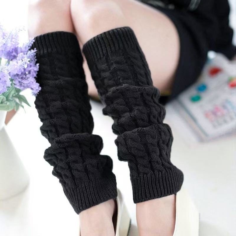 Autumn and winter European and American warm thick knitted wool leg warmers, cross-border twisted pile socks, mid-tube knee pads, foot covers, and boot covers