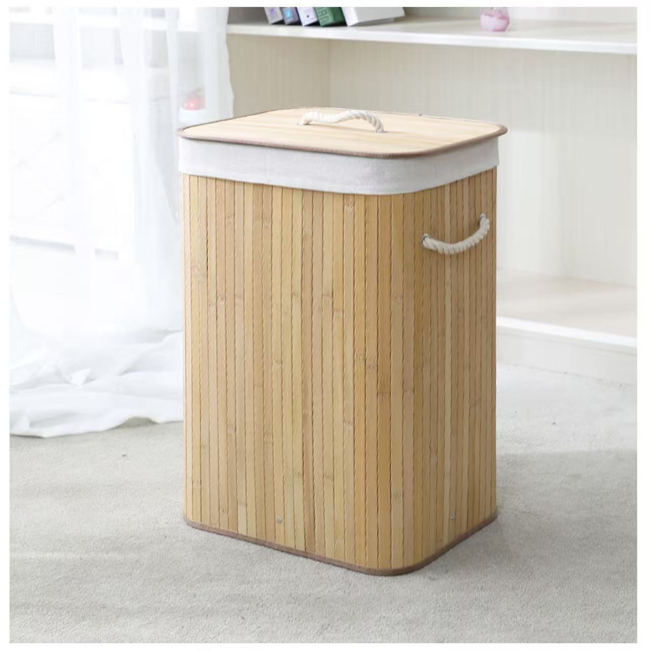 Cesta de ropa sucia transfronteriza con bolsillo interior con cubierta de bambú y madera plegable Cesta de almacenamiento de ropa sucia Cesta de ropa sucia