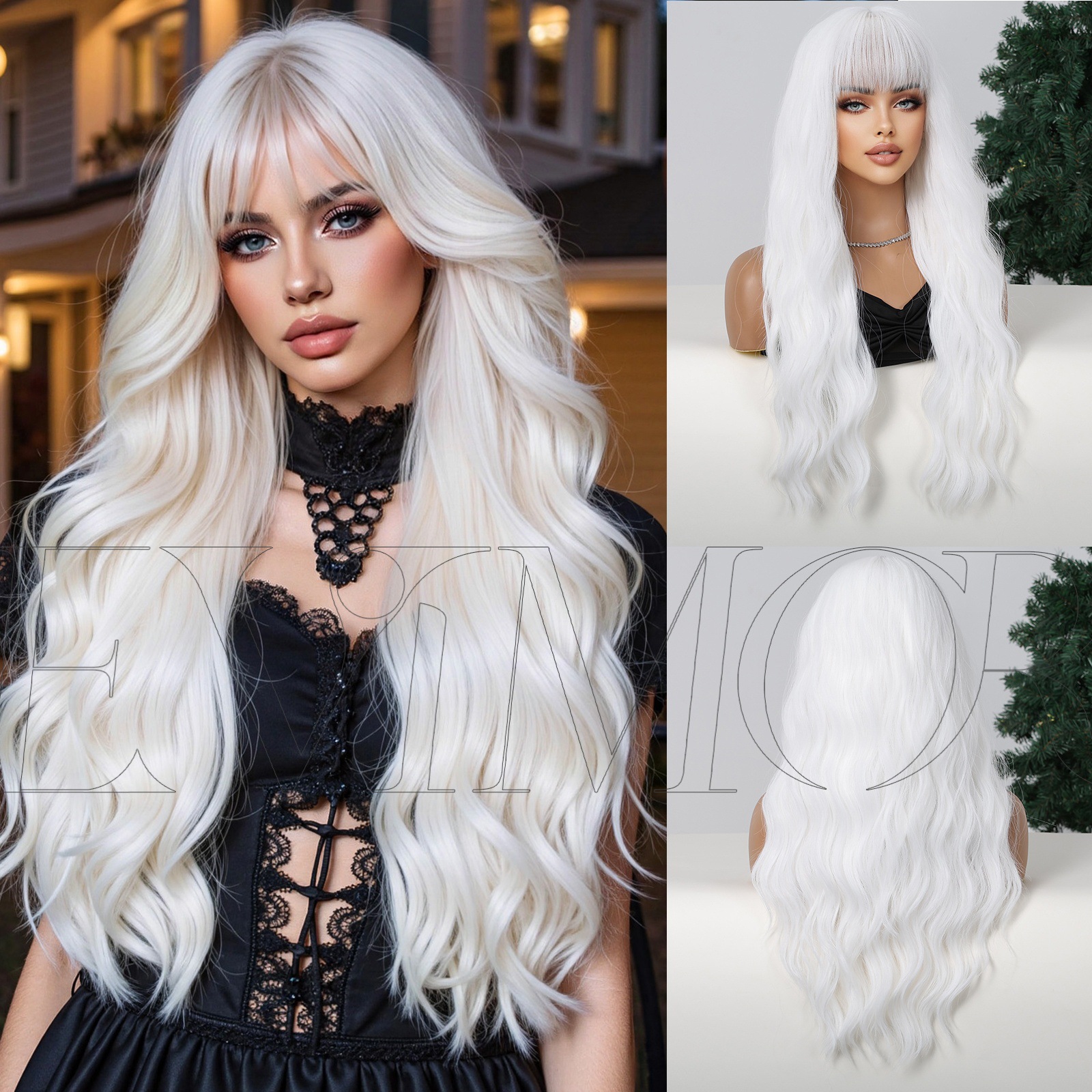 Europa y América cosplay pelucas mujeres cubierta de cabeza de color ondas grandes pelucas Halloween vestido de fiesta wig