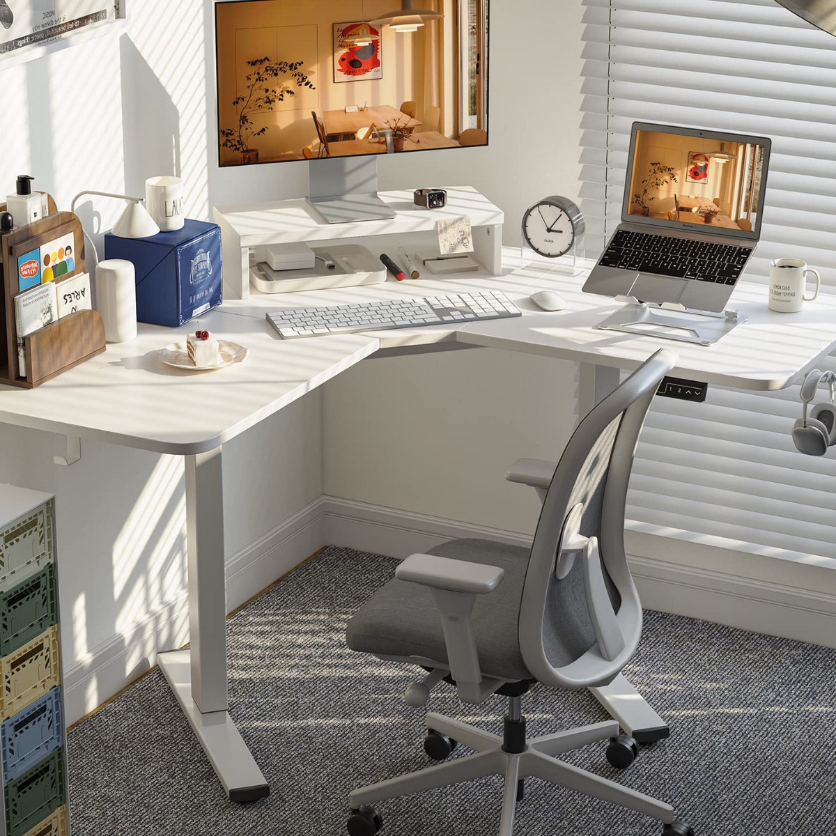 Corner Smart Lift Table Electric Home Office Desk L-Shaped Computer Desk Ryia06V