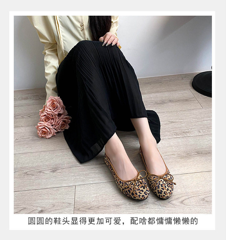 Giày cao gót nữ mũi vuông họa tiết da báo thắt nơ, gót thấp 1–3 cm — Vân báo chi tiết 12