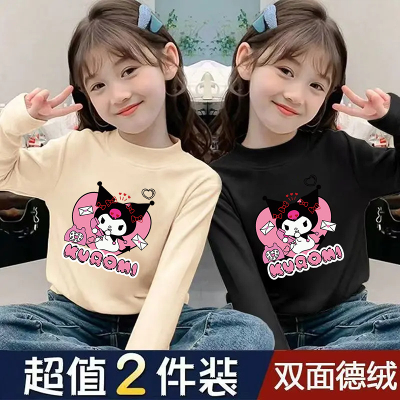 Y2332#女童德绒半高领长袖T恤秋冬新款儿童卡通洋气加厚保暖打底
