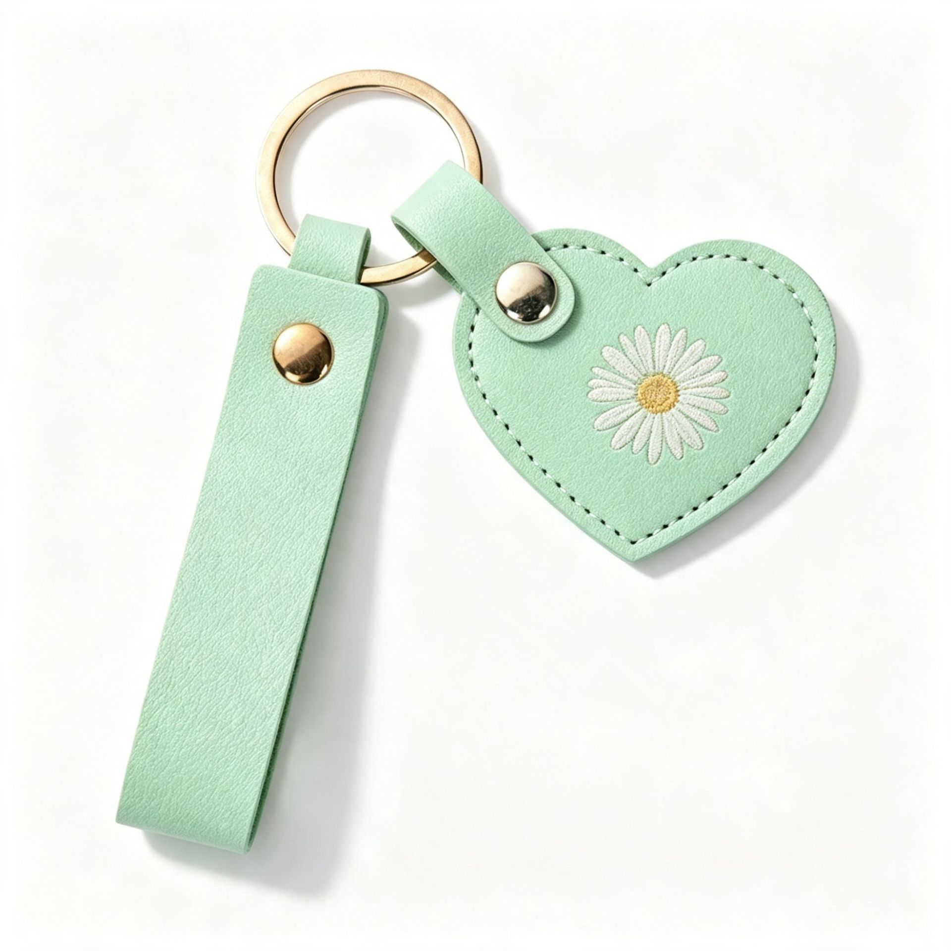 F0212 Gentle Misty Blue Heart-shaped Leather Keychain Embossed Star and Moon PU Keychain Girl's Bag Accessory