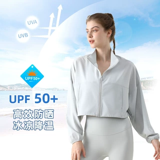 外套女户外宽松休闲拉链运动上衣短款立领口袋健身服防晒衣女夏季