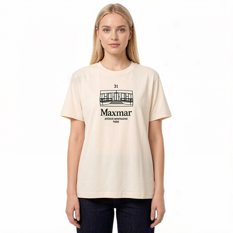 Cross-Border Foreign Trade Trendy Brand Max Authentic Embroidered Palace Lettering Women's Loose-Fit Short-Sleeve T-Shirt with Round Neck