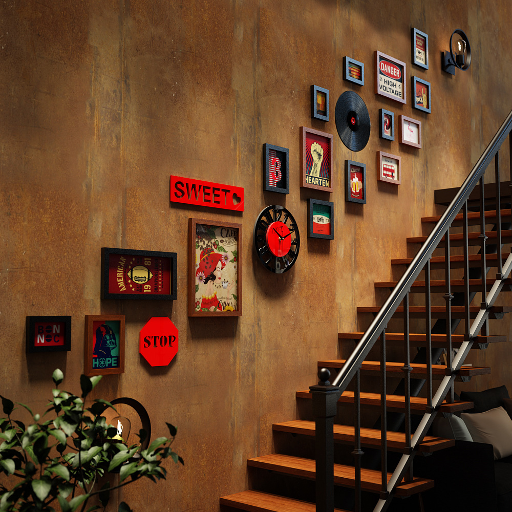 Polymer 3194LOFT stair photo wall LED light strip mix and match combination photo frame industrial style luminous decorative painting