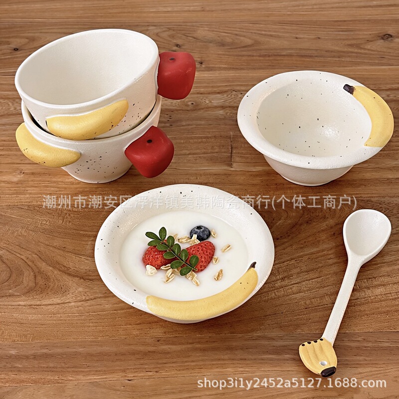 Banana and Apple Shaped Bowls, High-End Handmade Ceramic Rice Bowls, Oatmeal Bowls, Fruit Yogurt Bowls, Beautiful Tableware Banana and Apple Shaped Bowls, High-End Handmade Ceramic Rice Bowls, Oatmeal Bowls, Fruit Yogurt Bowls, Beautiful Tableware
