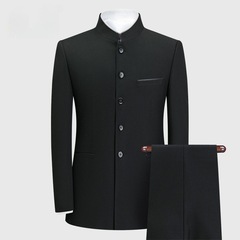 中国风立领西服男士中山装套装中年唐装休闲主持人服装结婚礼服