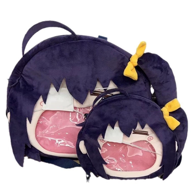 2D Pin Display Backpack, Anime Plush Front with Clear PVC Window, One Size (Hatsune Miku & Characters)