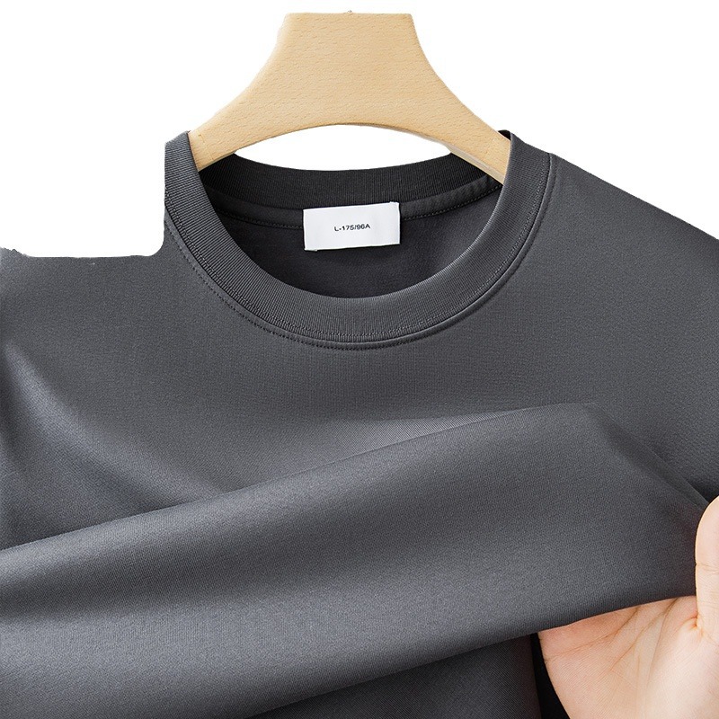 230g liquid ammonia mercerized cotton T-shirt men's summer thin ice silk short sleeve 2024 new loose plus size solid color half sleeve