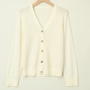 2025 Pure Color Wool Cardigan Women's Casual Outer Long-Sleeved Single-Breasted Elegant Top Sweater