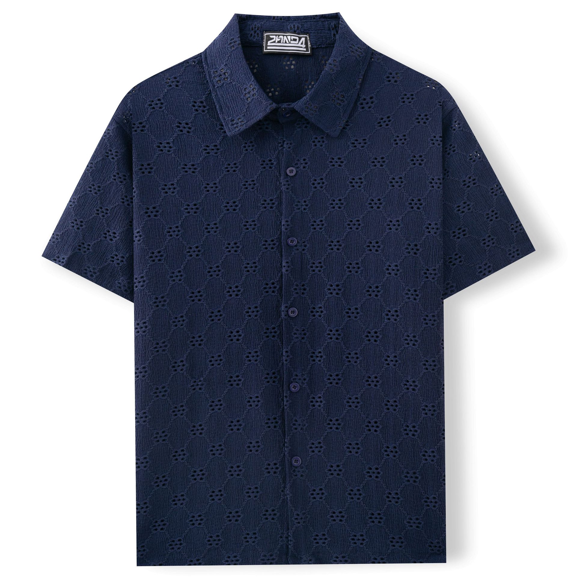 Amazon comercio exterior ropa de hombre Europa y América sexy camisa jacquard hueco de verano casual camisa de cuello corto de manga A0401