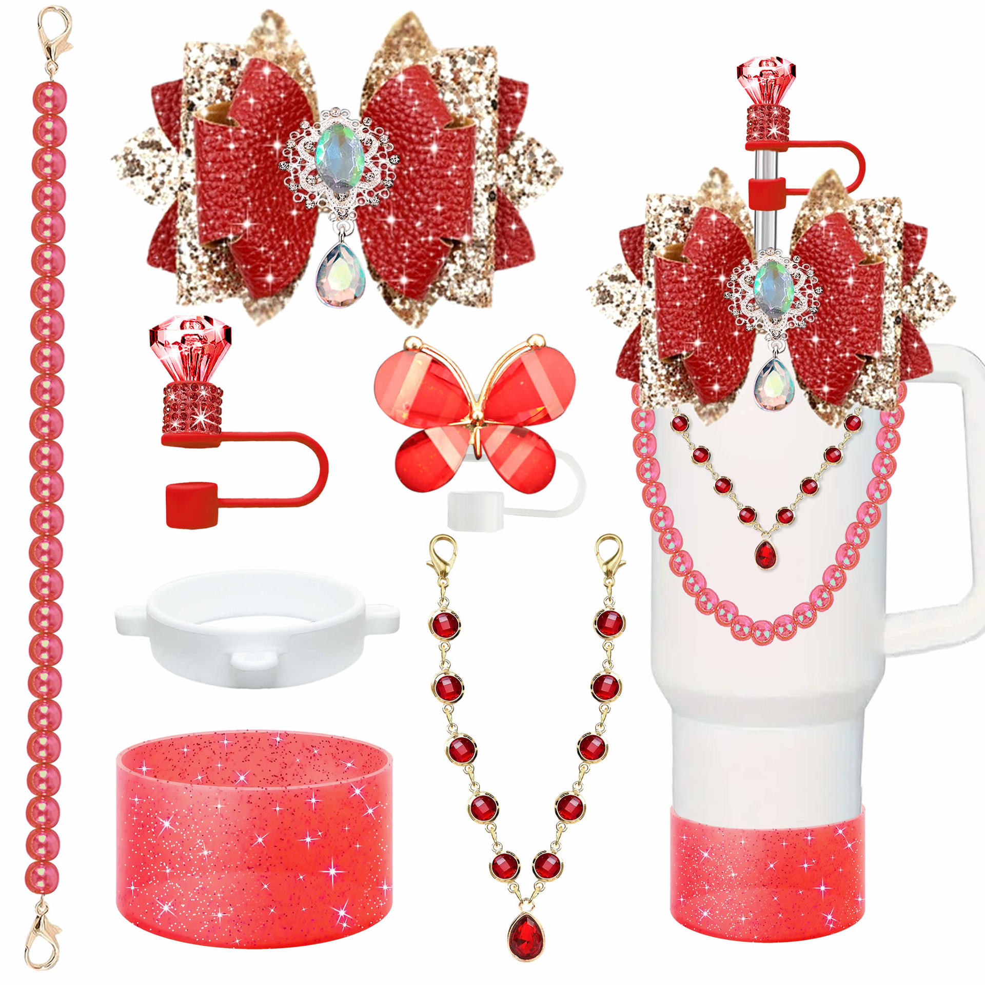 Accesorios de taza Stanley colgante de cuerda de mano flor de silicona gorra de paja de peluche colgante de taza cadena de taza de color cubierta de taza