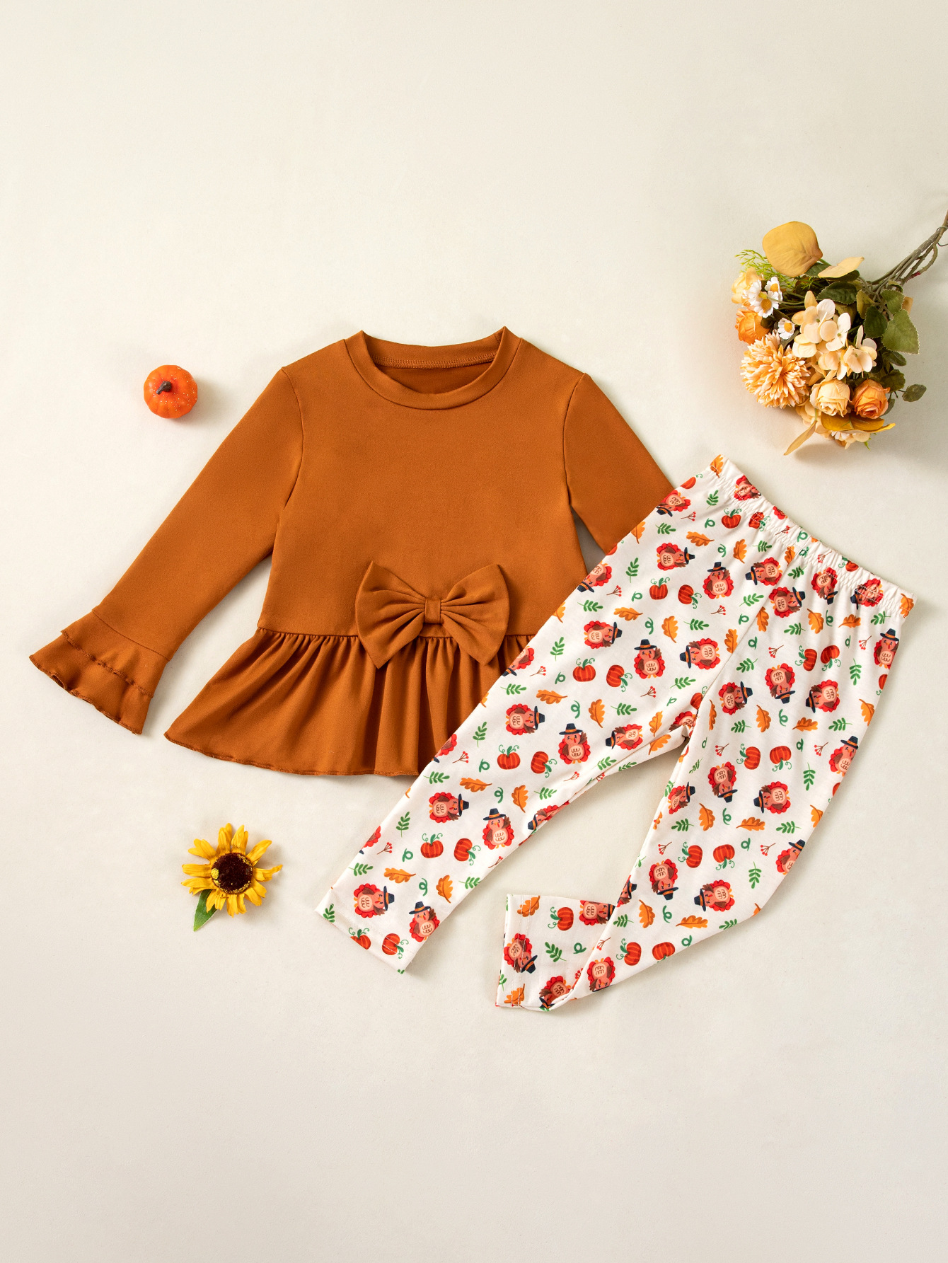 Cross-Border 2025 New Thanksgiving Baby Girl Pants Suit Long-Sleeved Tops and Pants 2-Piece Set Baby Party Clothes