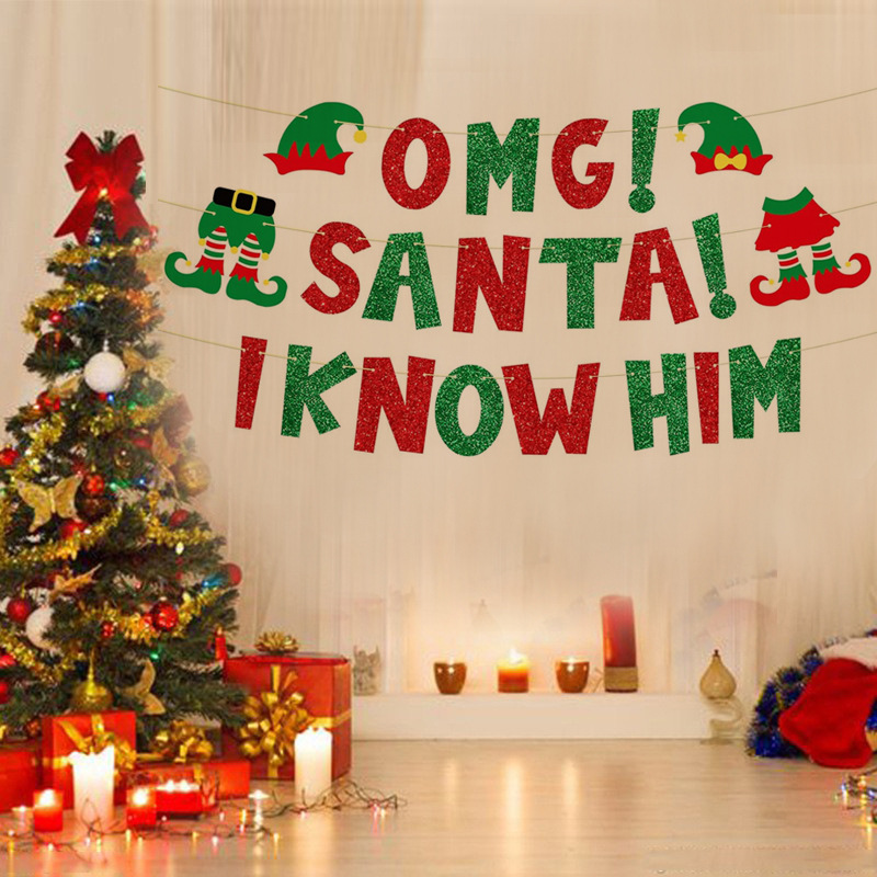 圣诞节派对装饰闪粉拉旗巴迪精灵横幅MERRY CHRISTMAS字母串旗