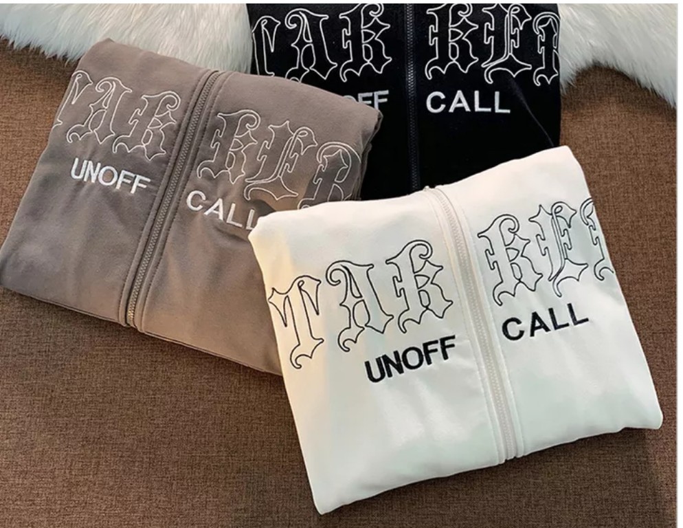  Abbigliamento da donna giacca cardigan in felpa casual allentata con tasca con cappuccio ricamata con lettera retrò_voghion.com