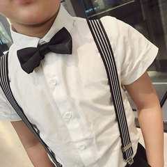 童裝白色短袖襯衫2023春夏男女童純色韓版打底短袖襯衫一件代發