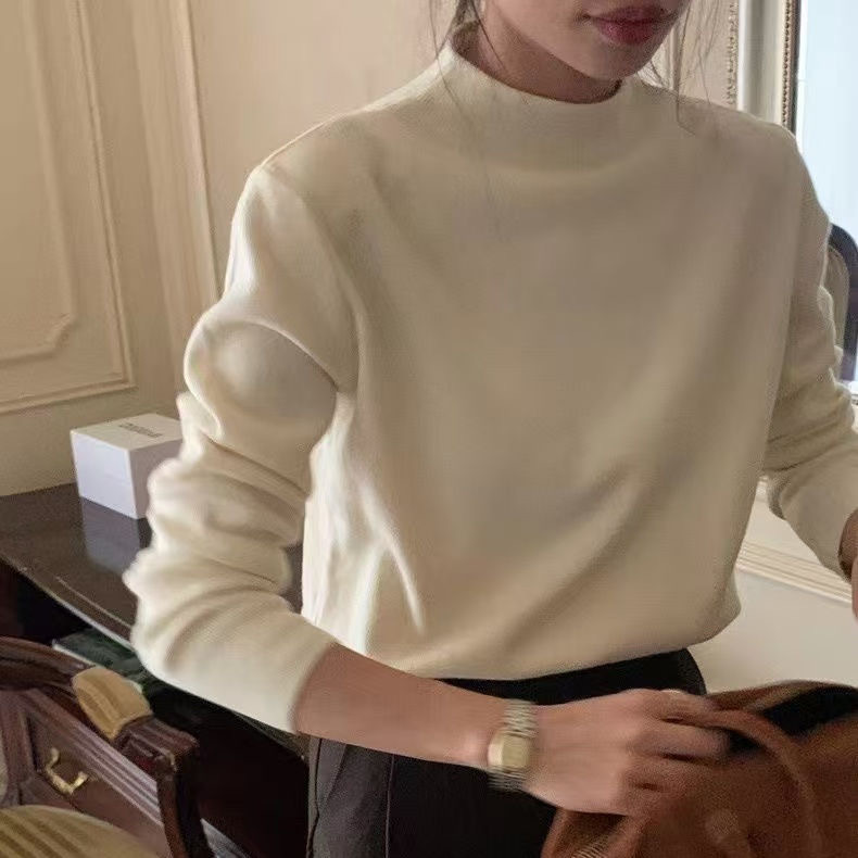 Pesado pesado de doble cara de terciopelo delgado en una camiseta de terciopelo calentador y camiseta de cuello alto de terciopelo de manga larga camiseta de mujer
