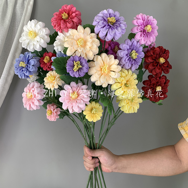 Simulated 3-head double-petal marigold wedding hall flower…
