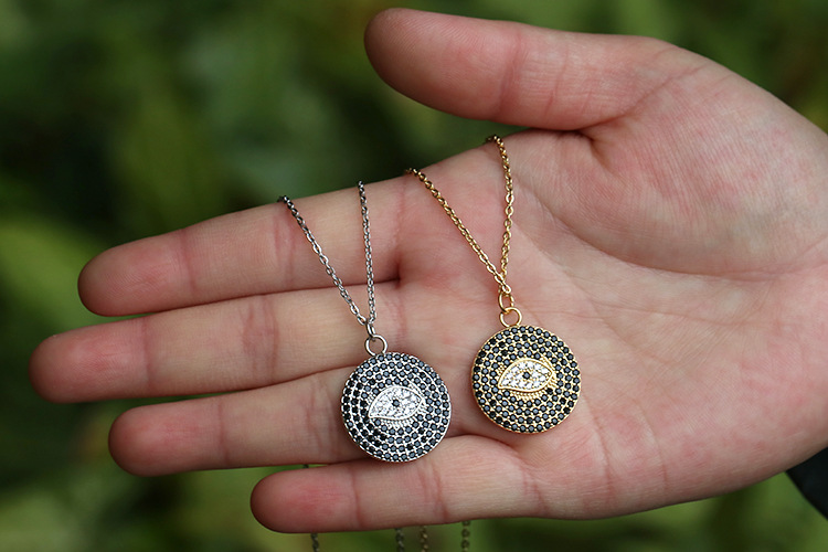 Plating Design Fashion Micro-set Zircon Devil's Eye Pendant Copper Necklace Wholesale