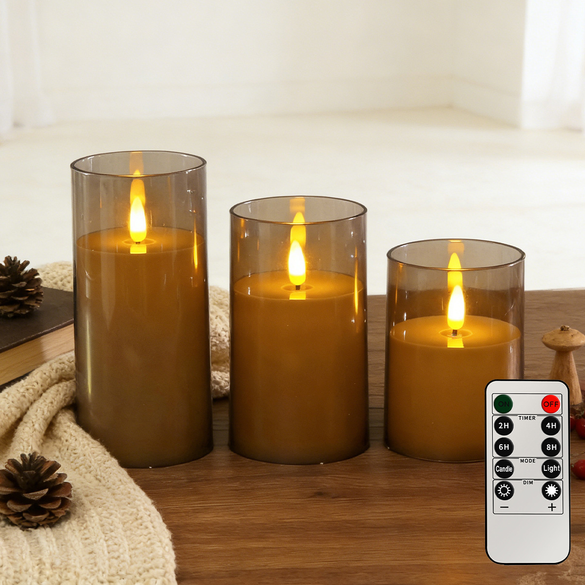 Vela LED 3D con efecto llama y control remoto