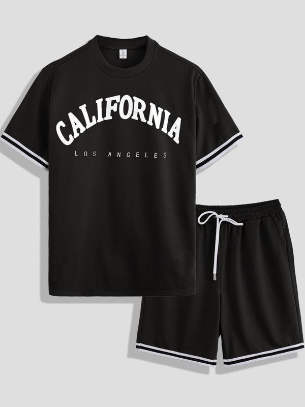 Comercio exterior europeo y americano verano nuevo estilo moda hombre simple impresión 3D a juego de color camiseta de manga corta traje de 2 piezas para hombre al por mayor