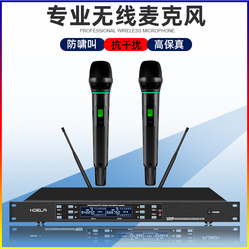 U-Section Metal Microphone for Karaoke, Professional Singing Microphone for Home Ktv, Dynamic Handheld Stage Wireless Microphone, One-To-Two