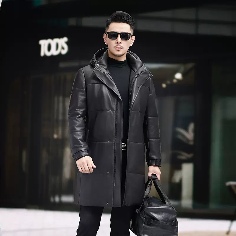 90白鹅绒头层绵羊皮羽绒服男士长款真皮皮衣加厚冬季真皮风衣批发