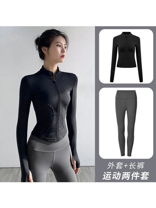 瑜伽服套装女秋冬新款长袖跑步运动健身上衣高级感普拉提训练紧身|undefined
