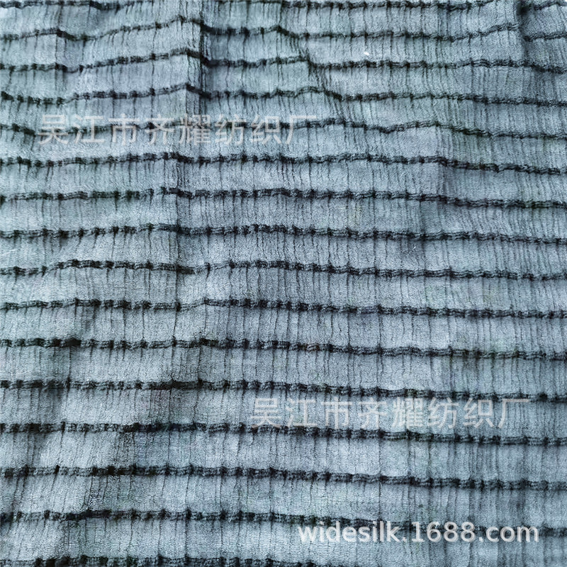 单丝锦棉雪尼尔纱粘胶横条亮光顺纡绉锦纶人棉桃花绉肌理女装面料