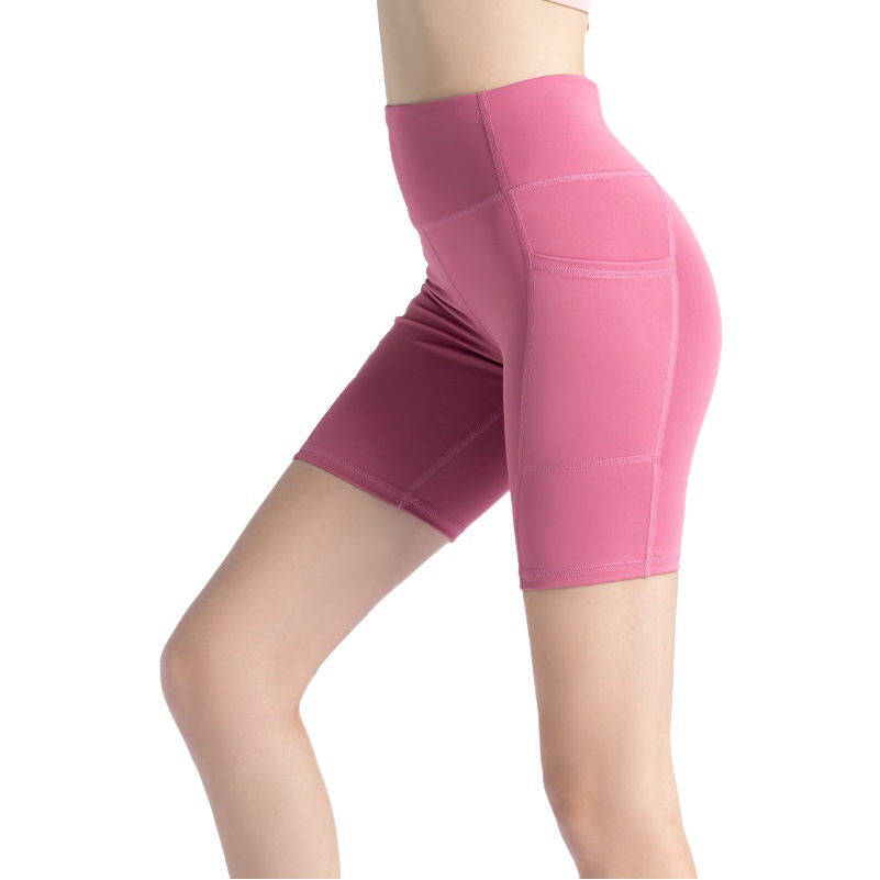 Juyitang-mallas de cinco puntos para mujer, pantalones cortos medianos con bolsillos laterales, cintura alta, levantamiento de cadera, fitness, correr, yoga