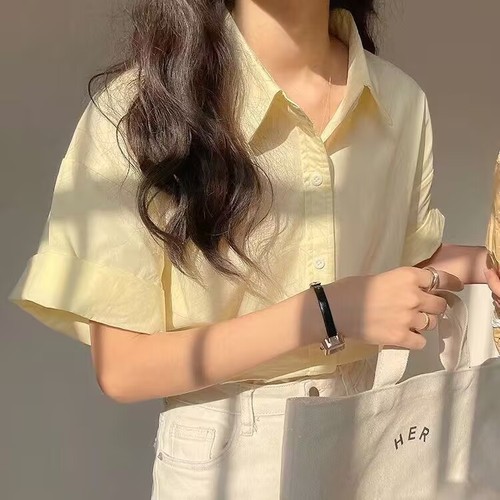 Women's Cream Yellow Short-Sleeve Shirt 2025 Summer New Chic French Sweet Style Upgraded Designers' Top