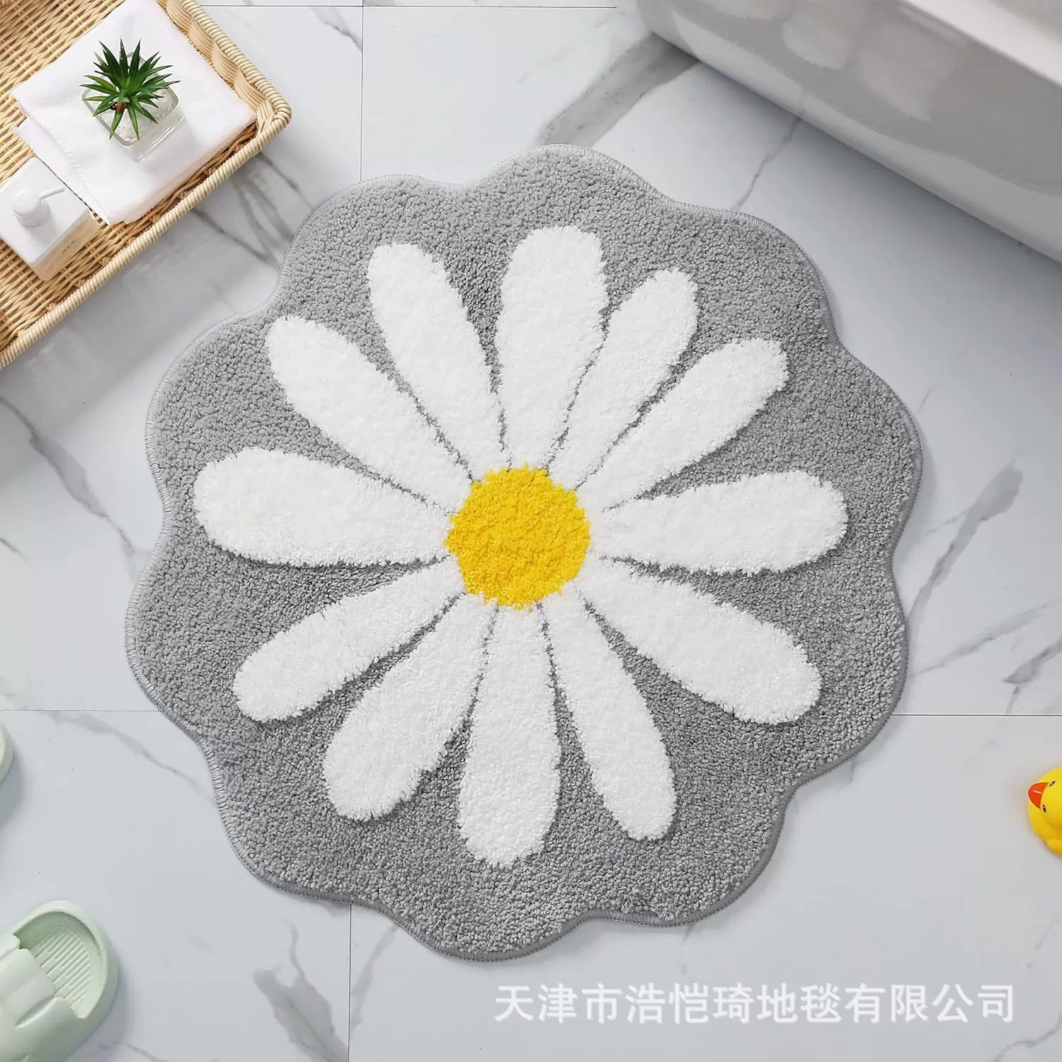 TEMU可批发圆形ins风花朵仿羊绒地毯家用装饰卧室耐脏防滑床边毯