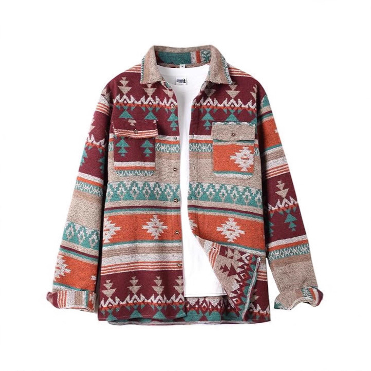 Factory Direct Approval Foreign Trade New Autumn and Winter Fashion 3D Retro Jacket Print Lapel Men's Shirt Top Jacket