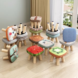 Small Stool Fashion Creative Shoe Changing Stool Solid Wood Low Stool Living Room Fabric Sofa Stool Round Stool Sitting Pier Small Bench Horse Small