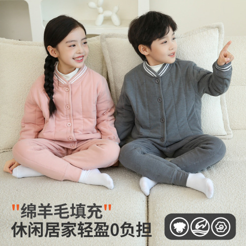 School uniform wool autumn and winter set for children, warm innerwear, unisex, with extra padding and thickness, cotton jacket