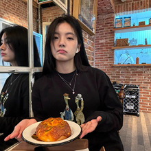 美式复古小众减龄卡通印花宽松休闲加绒圆领卫衣女秋冬学院风上衣