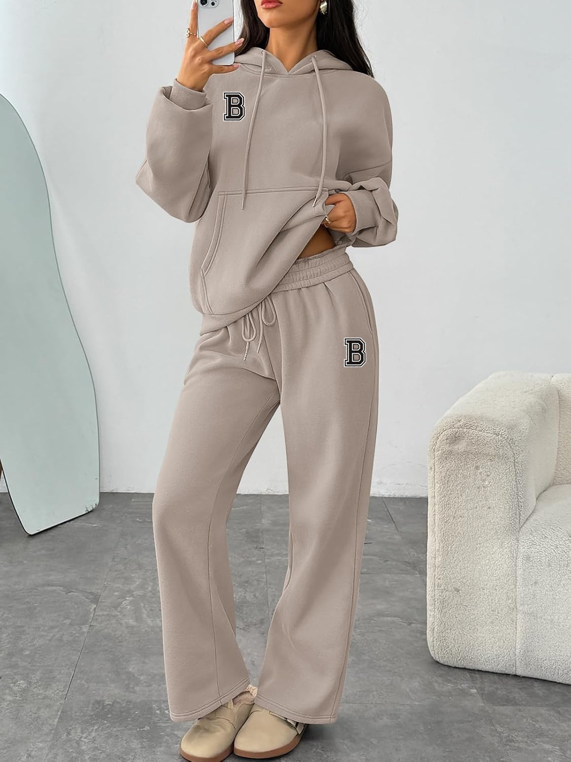 Letter Print Hoodie Sweatshirt Set Wide Leg Pants Straight Leg Pants Autumn Winter Hot Selling_ecoleips.com