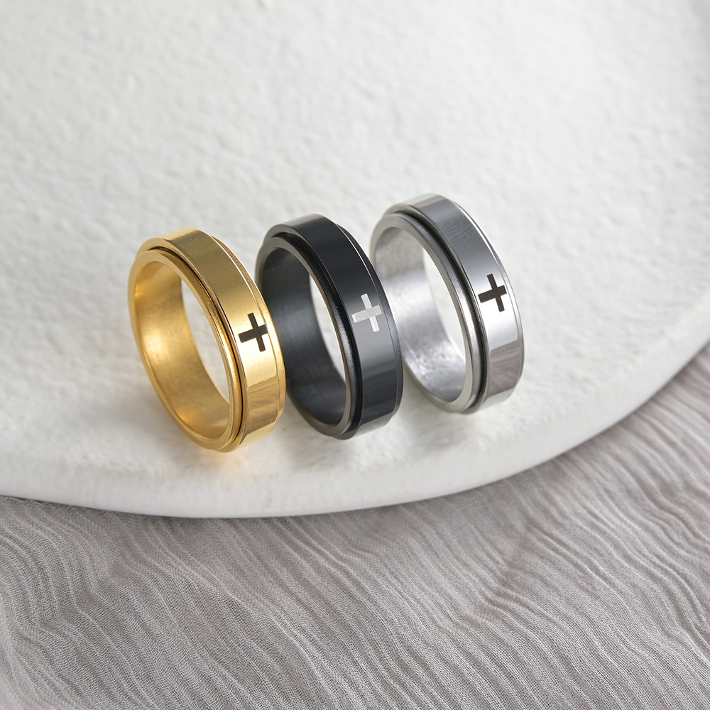 Daily Occasion 304 Stainless Steel Material Fashion Cross 304 Stainless Steel Plating Gold Plated PVD Coated Men'S Rings Men Band Rings