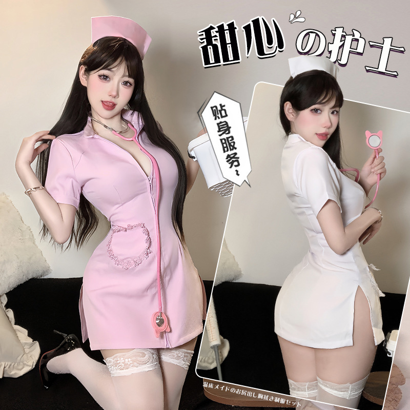 Sexy Pure Desire Nurse Sexy Underwear Deep V Temptation Hot Role-playing Bed Uniform Free suit 2120